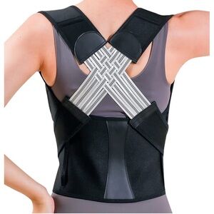 Posture Corrector Back Support Harness in Black with White Straps